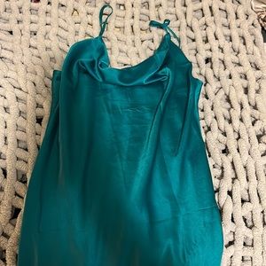 Blue satin midi dress with slit